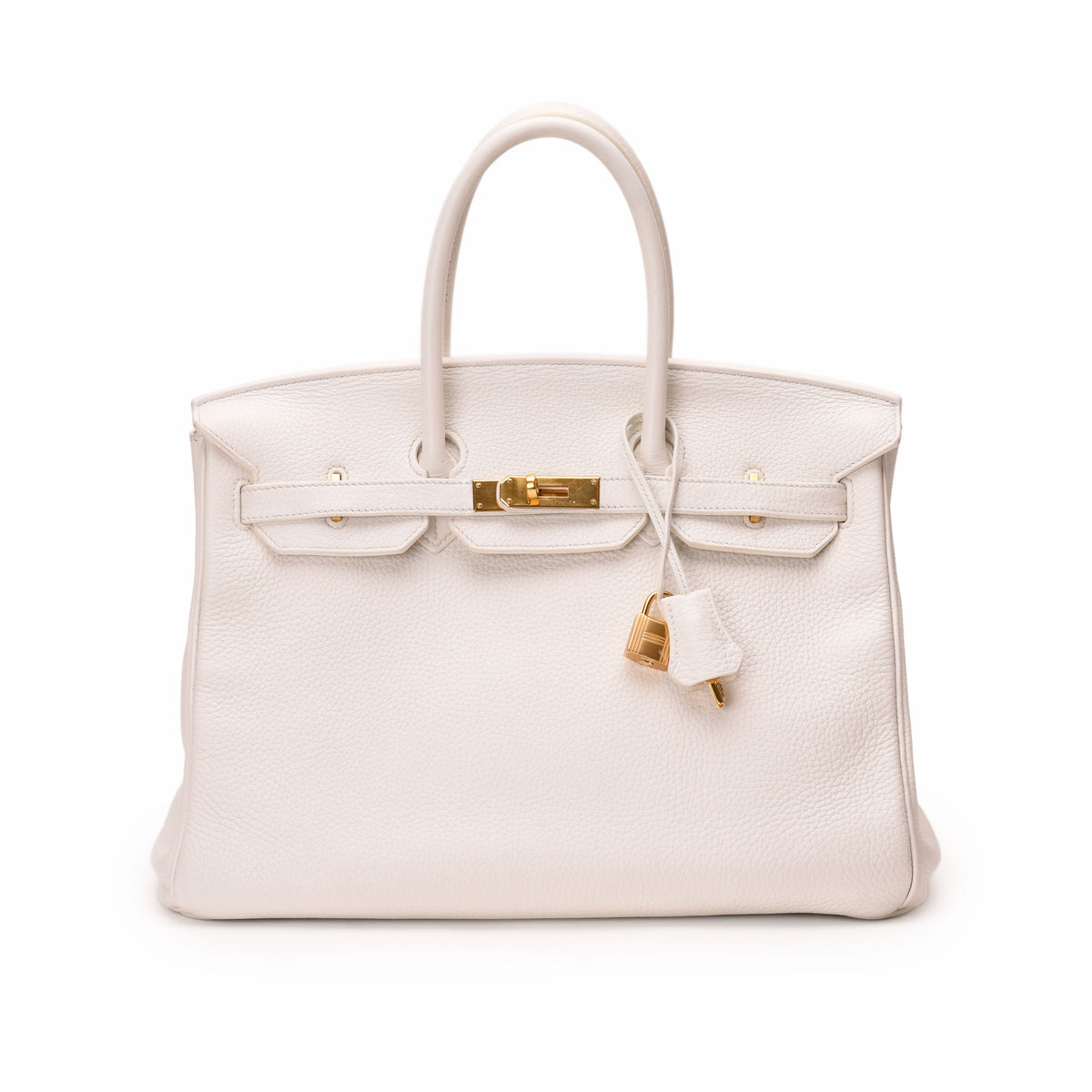 Hermès Birkin white leather handbag with gold-tone hardware. curated Pre-loved Luxury by Myluxe in Helsinki.