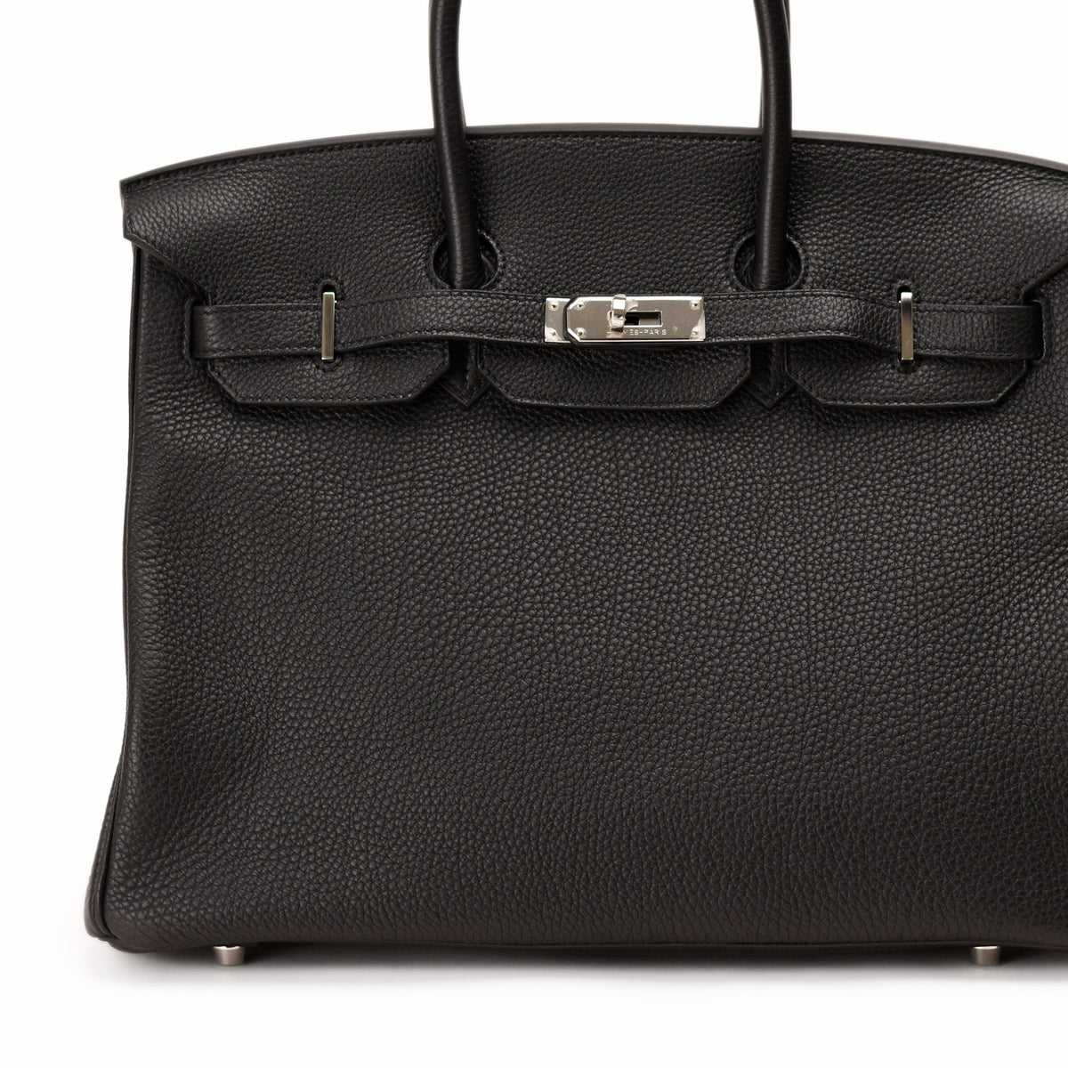 Black Togo leather Hermès Birkin handbag with silver hardware. curated Pre-loved Luxury by Myluxe in Helsinki.
