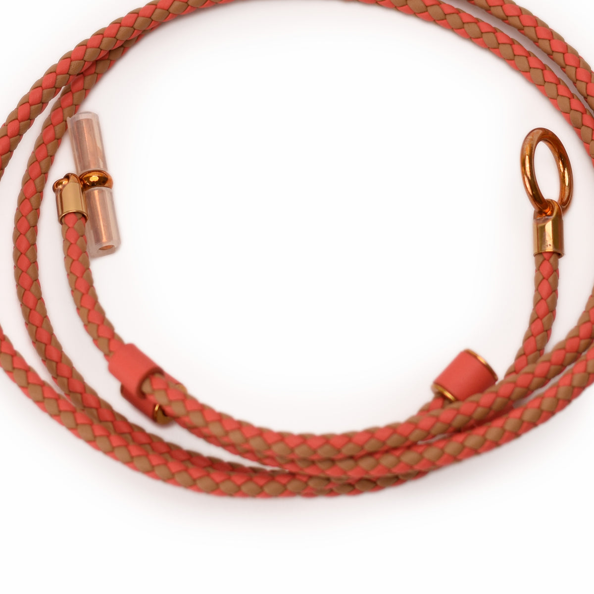 Braided coral and beige leather strap with gold-tone hardware. curated Pre-loved Luxury by Myluxe in Helsinki.