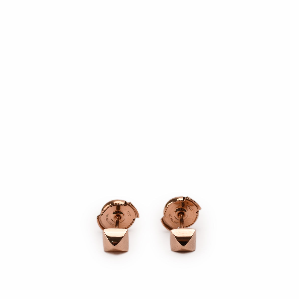 Rose gold geometric stud earrings with a polished finish, curated Pre-loved Luxury by Myluxe in Helsinki.