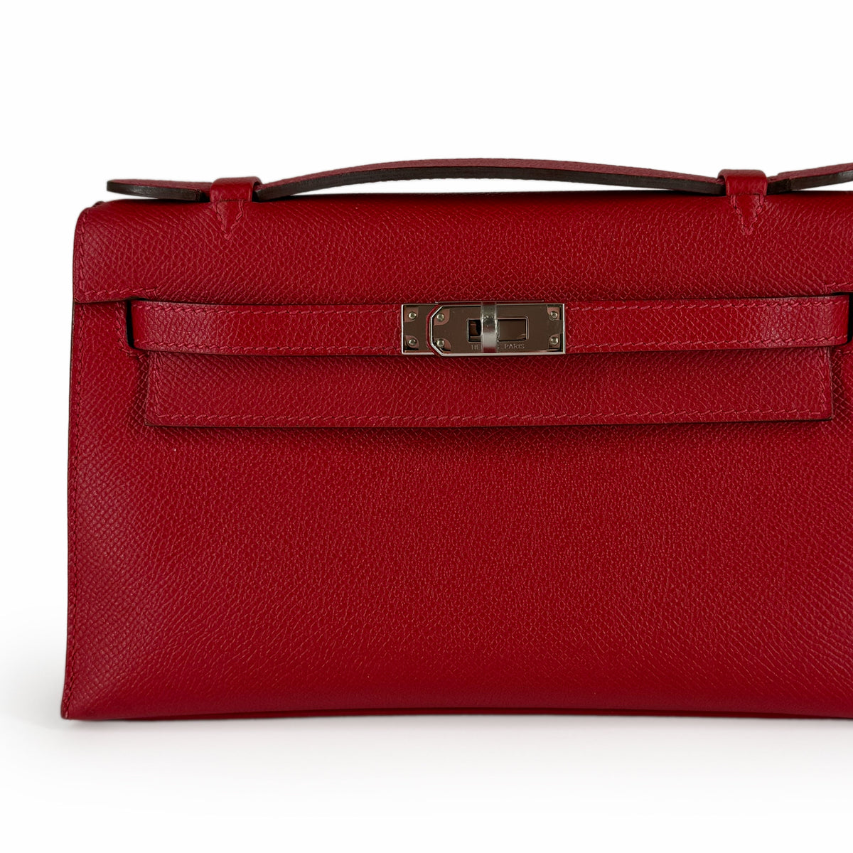 Red grained leather luxury handbag with silver hardware, curated Pre-loved Luxury by Myluxe in Helsinki.