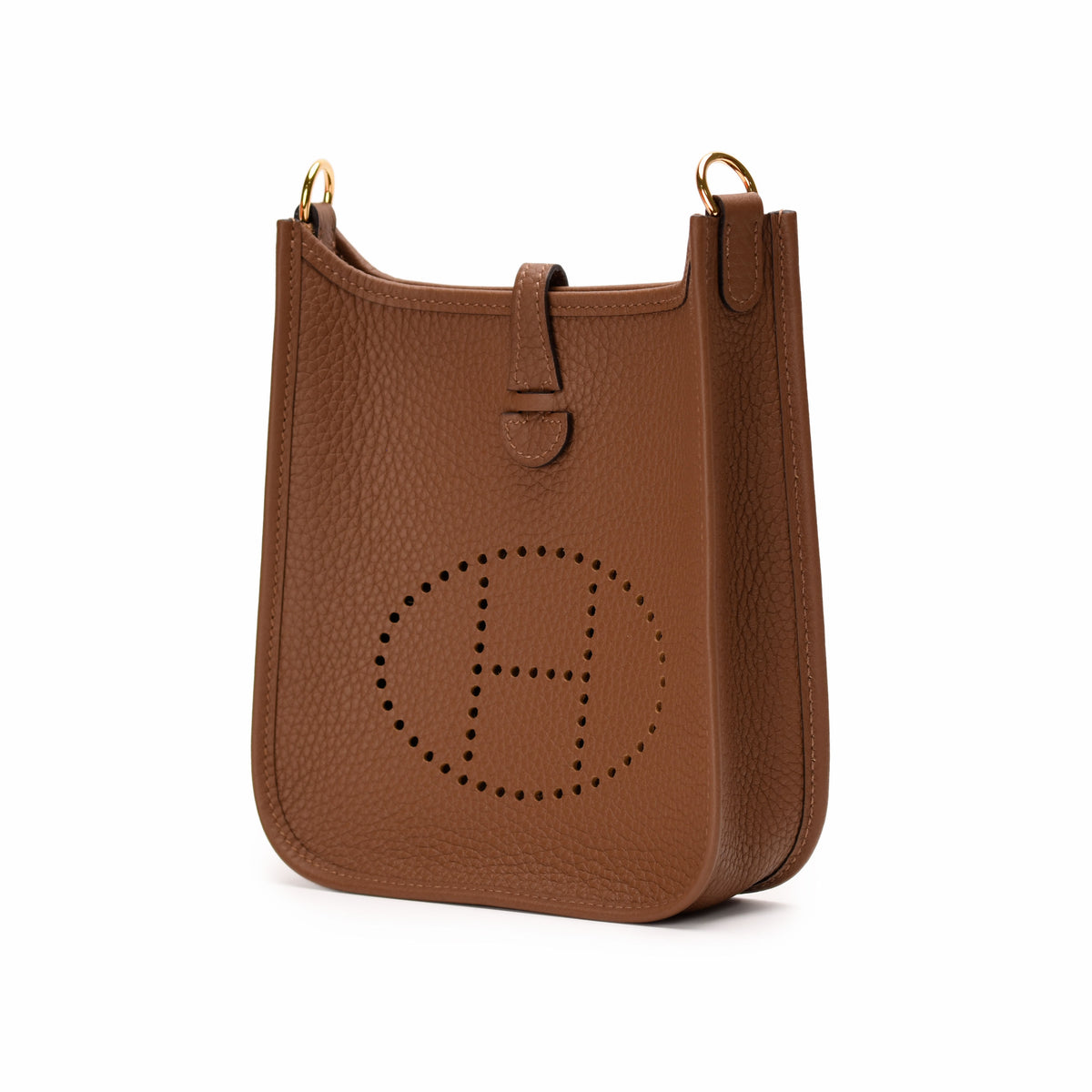 Brown grained leather handbag featuring a perforated H emblem, curated Pre-loved Luxury by Myluxe in Helsinki.
