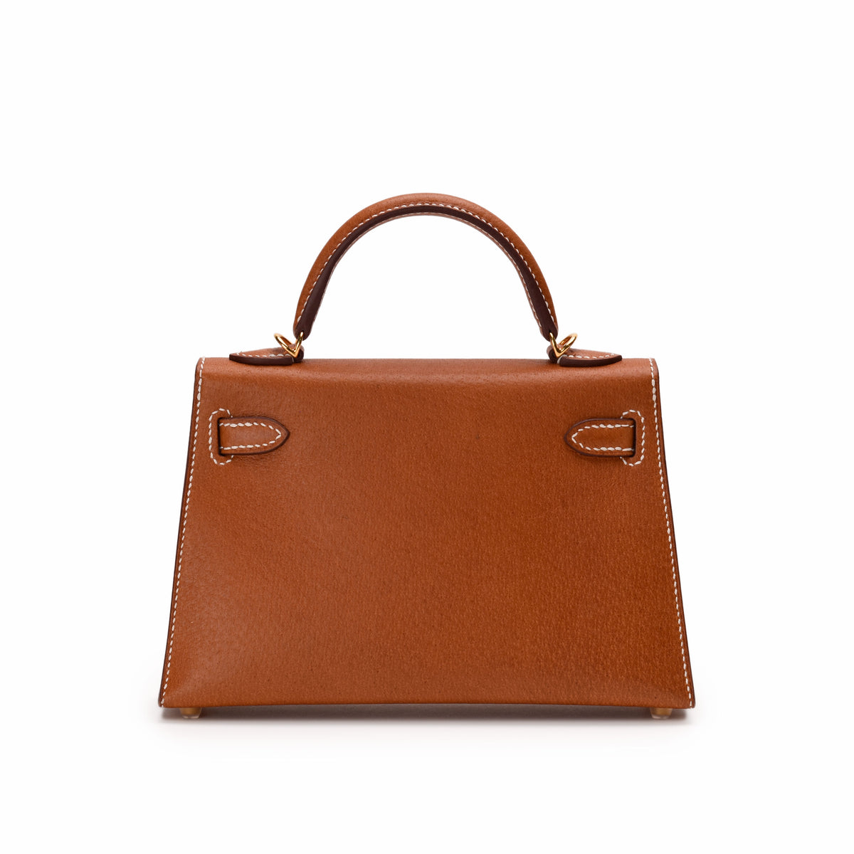 Tan leather structured top handle handbag with white stitching, curated Pre-loved Luxury by Myluxe in Helsinki.