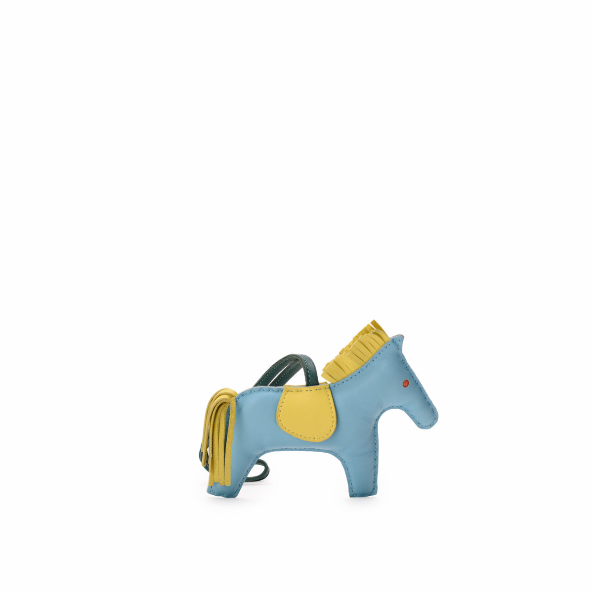 Blue and yellow leather horse-shaped luxury accessory. curated Pre-loved Luxury by Myluxe in Helsinki.