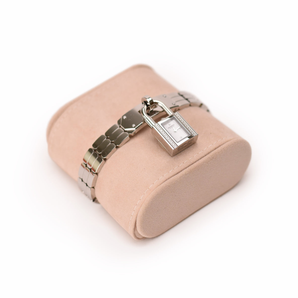 Silver stainless steel Cartier Tank Lock watch with white dial. curated Pre-loved Luxury by Myluxe in Helsinki.