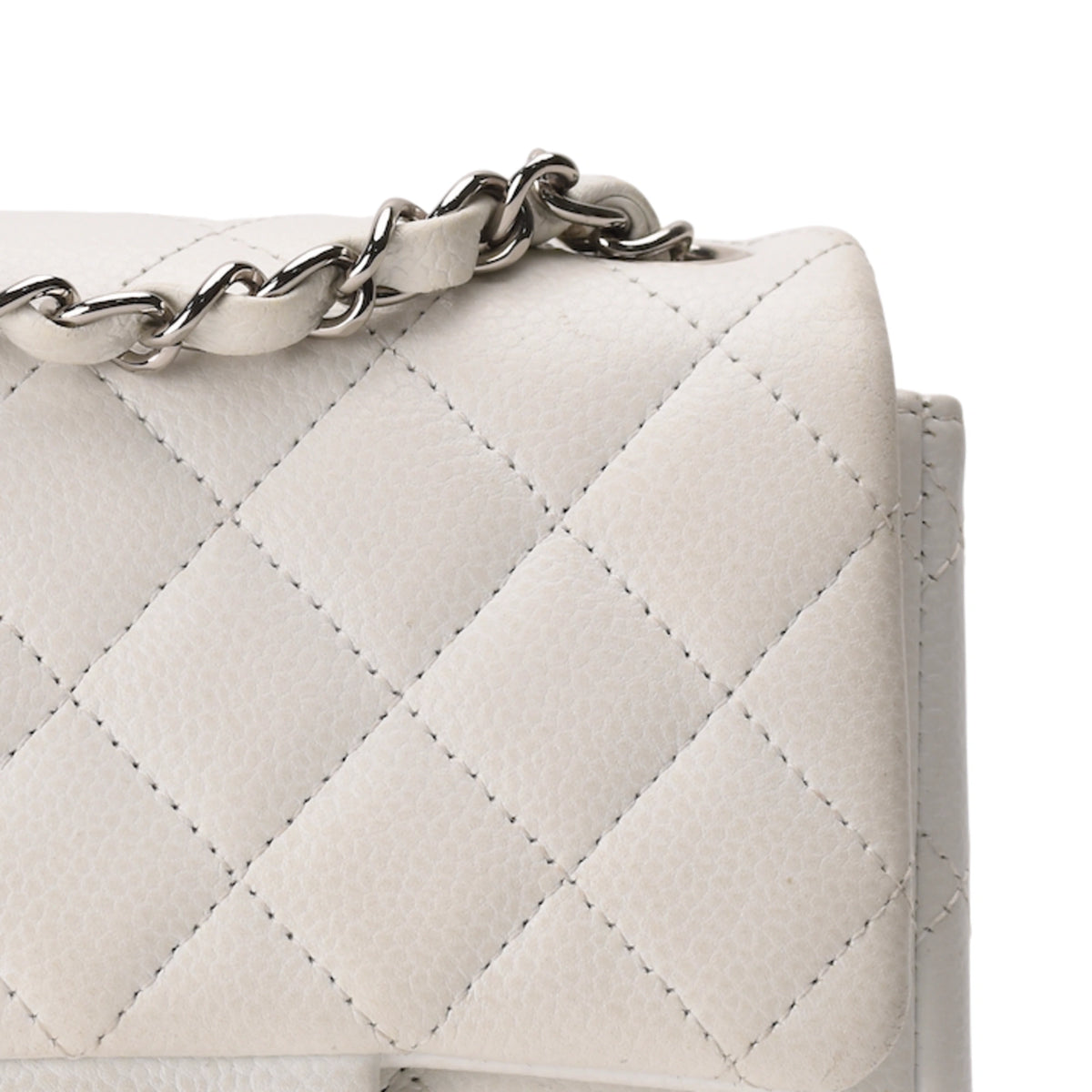 Chanel Mini Square White Caviar SHW