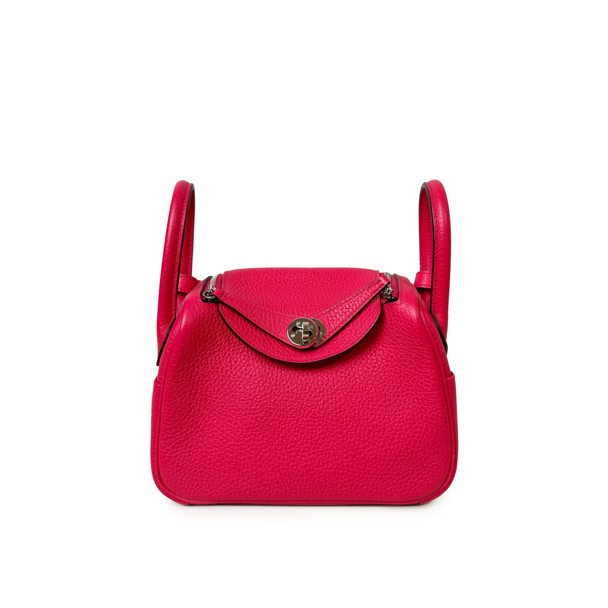 Pink pebbled leather handbag with top handles and silver hardware, curated Pre-loved Luxury by Myluxe in Helsinki.