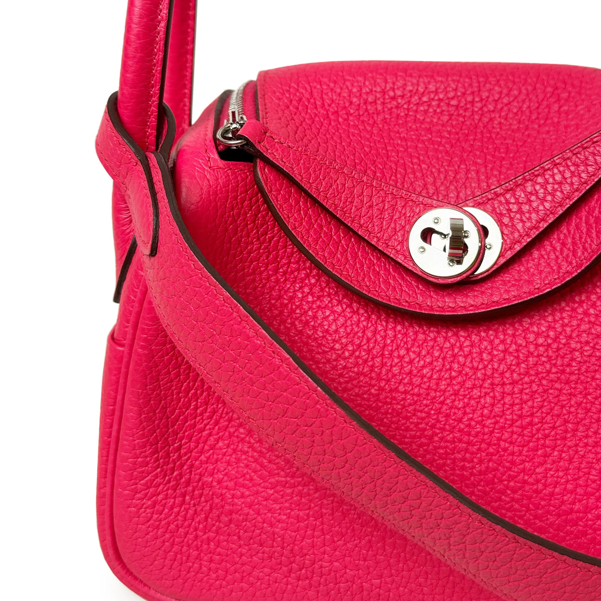Pink grained leather designer handbag with silver hardware, curated Pre-loved Luxury by Myluxe in Helsinki.