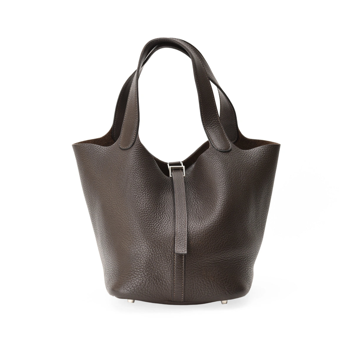 Hermès Picotin 22 handbag in brown Clemence leather with PHW hardware. curated Pre-loved Luxury by Myluxe in Helsinki.