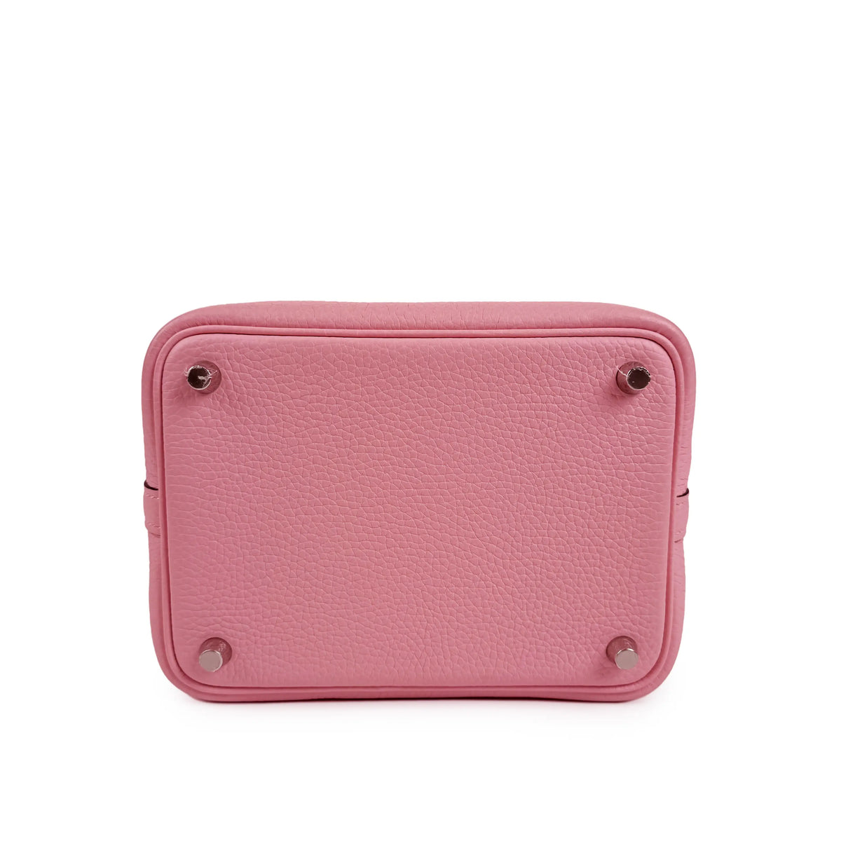Pink pebbled leather handbag base with silver metal feet, curated Pre-loved Luxury by Myluxe in Helsinki.