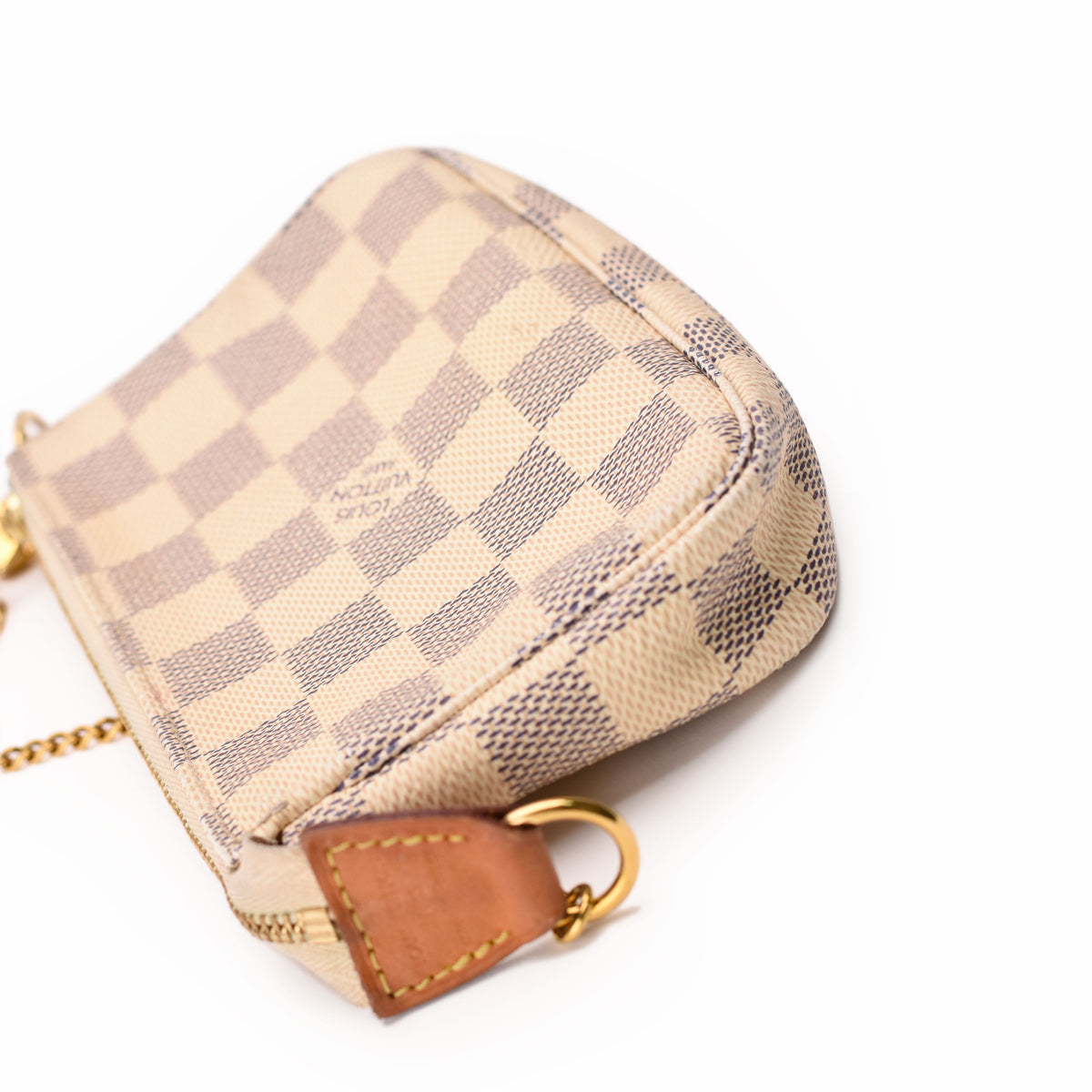Louis Vuitton Damier Azur canvas checkered pouch with gold-tone hardware, curated Pre-loved Luxury by Myluxe in Helsinki.