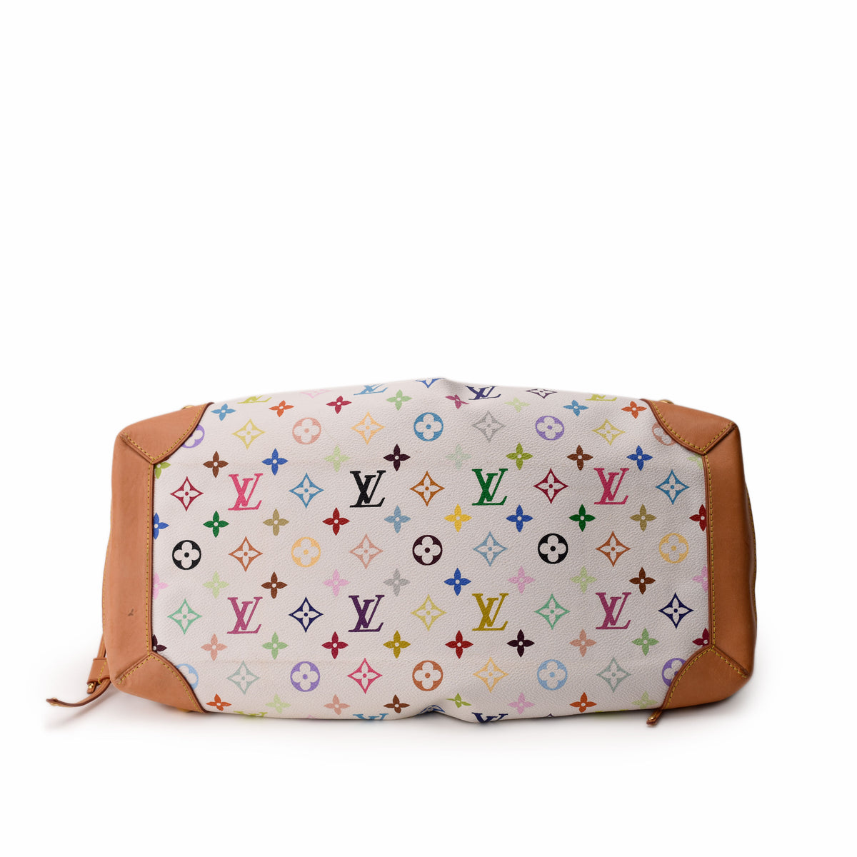 Louis Vuitton multicolor monogram canvas handbag with tan leather trim, curated Pre-loved Luxury by Myluxe in Helsinki.