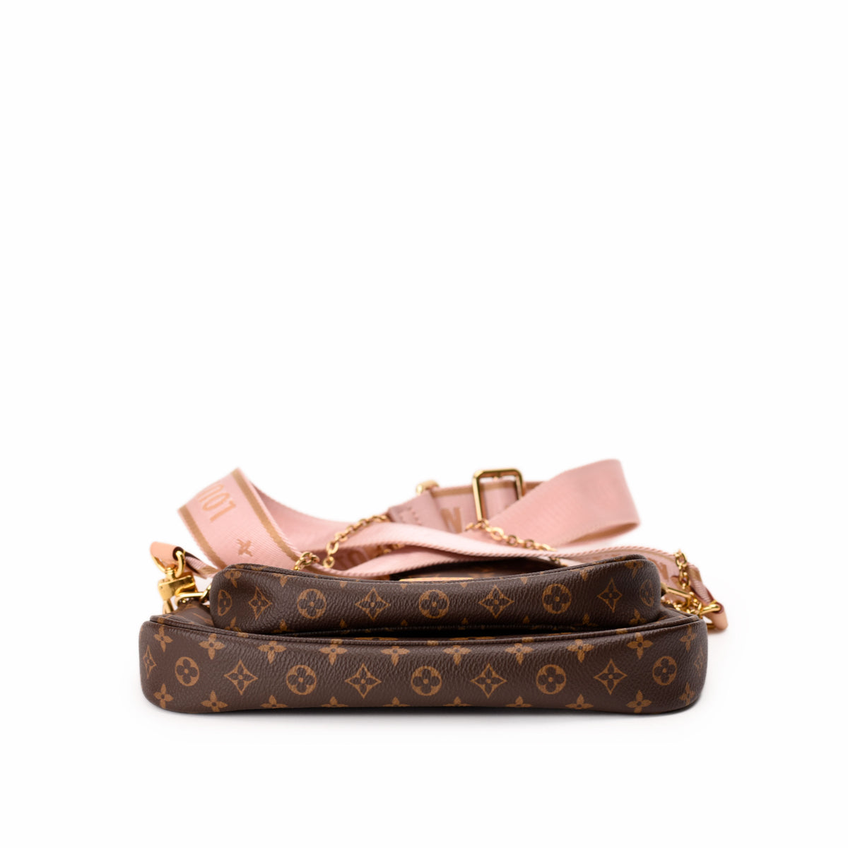 Louis Vuitton Monogram canvas crossbody bag with pink leather strap. curated Pre-loved Luxury by Myluxe in Helsinki.