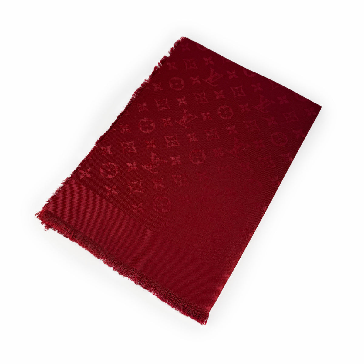 Red Louis Vuitton monogram pattern silk scarf, curated Pre-loved Luxury by Myluxe in Helsinki.