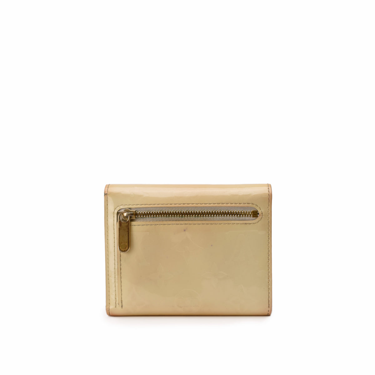 Cream monogrammed patent leather compact wallet, curated Pre-loved Luxury by Myluxe in Helsinki.