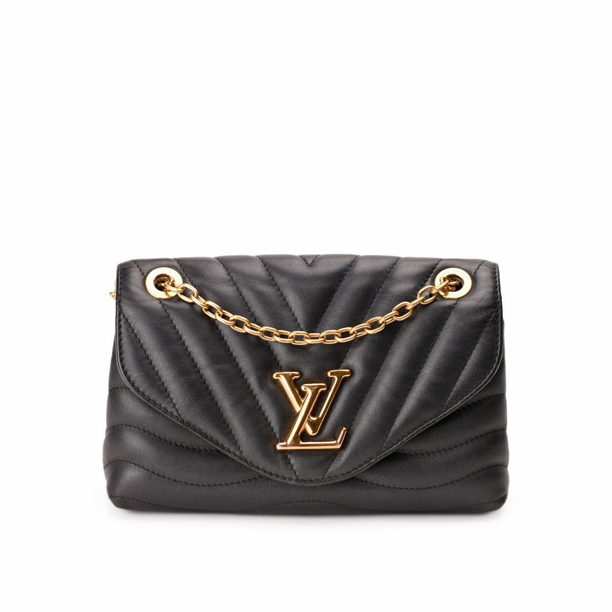 Black quilted leather Louis Vuitton handbag with gold-tone chain and logo. curated Pre-loved Luxury by Myluxe in Helsinki.