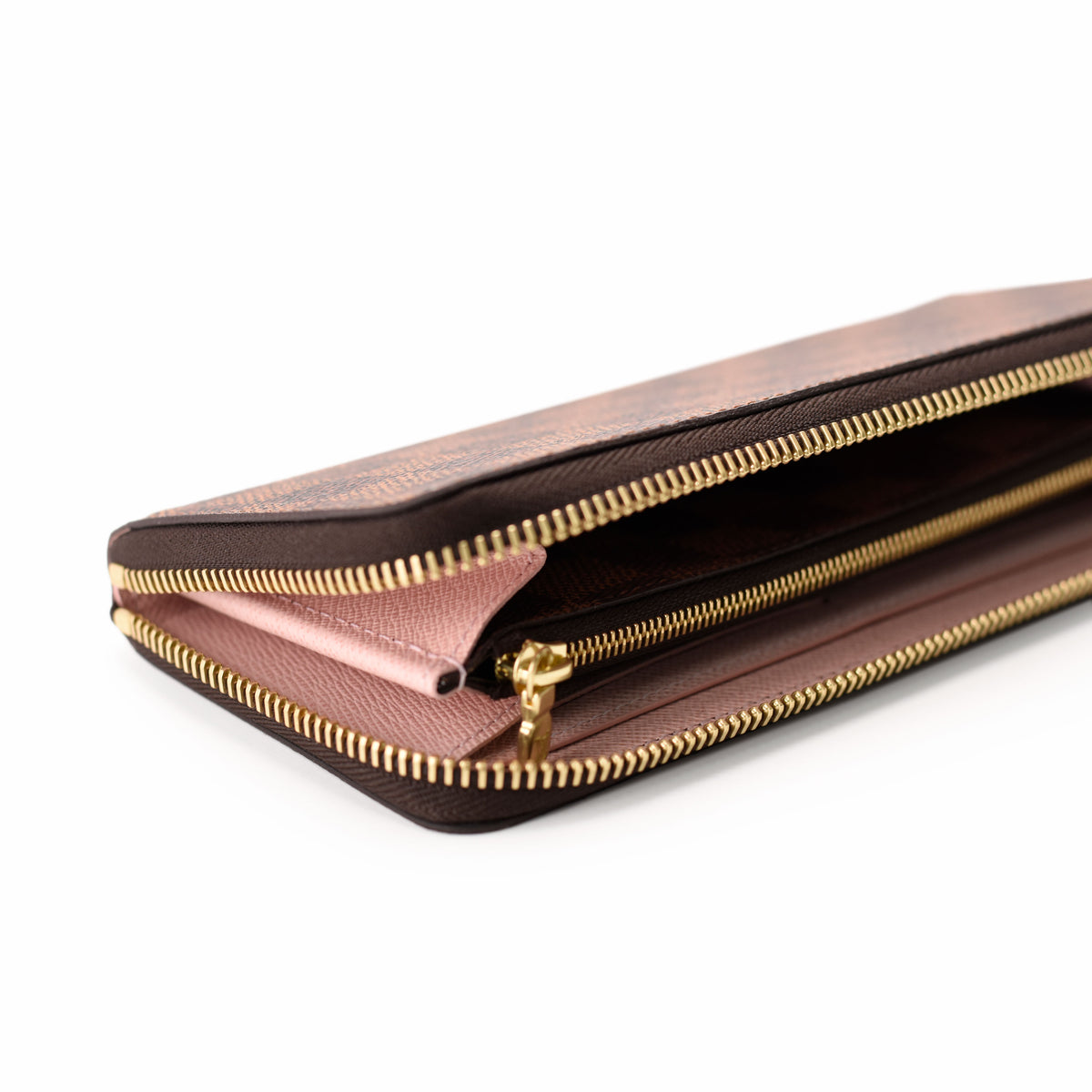 Brown monogrammed leather zip-around wallet with gold-tone hardware, curated Pre-loved Luxury by Myluxe in Helsinki.