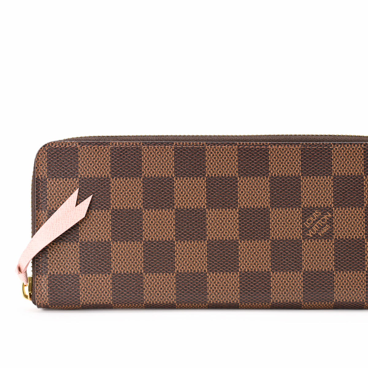Louis Vuitton Damier Ebene brown checkered zip-around wallet, curated Pre-loved Luxury by Myluxe in Helsinki.