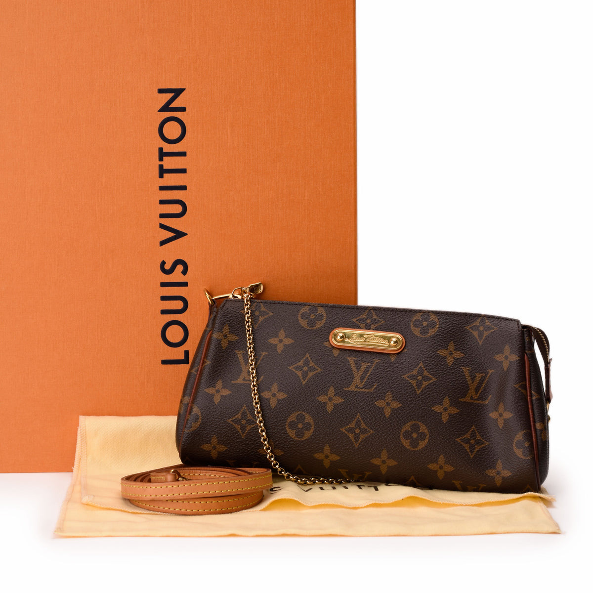 Louis Vuitton brown monogram canvas crossbody bag with gold chain. curated Pre-loved Luxury by Myluxe in Helsinki.