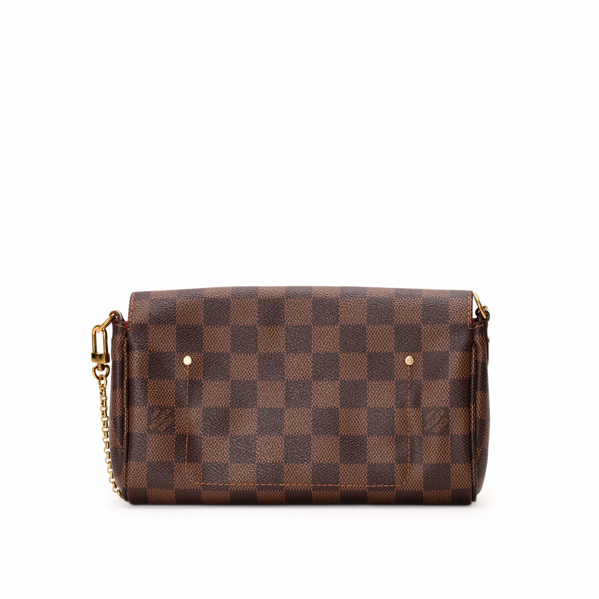 Louis Vuitton Damier Ebene canvas crossbody bag with gold-tone chain strap. curated Pre-loved Luxury by Myluxe in Helsinki.