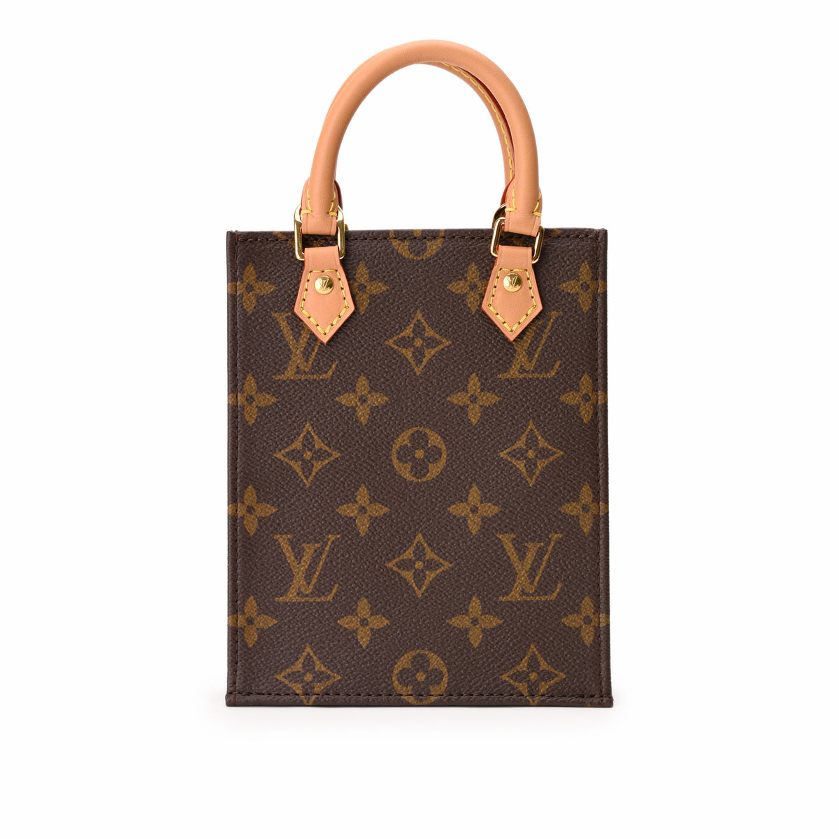 Louis Vuitton monogram brown canvas mini handbag with tan leather handles. curated Pre-loved Luxury by Myluxe in Helsinki.