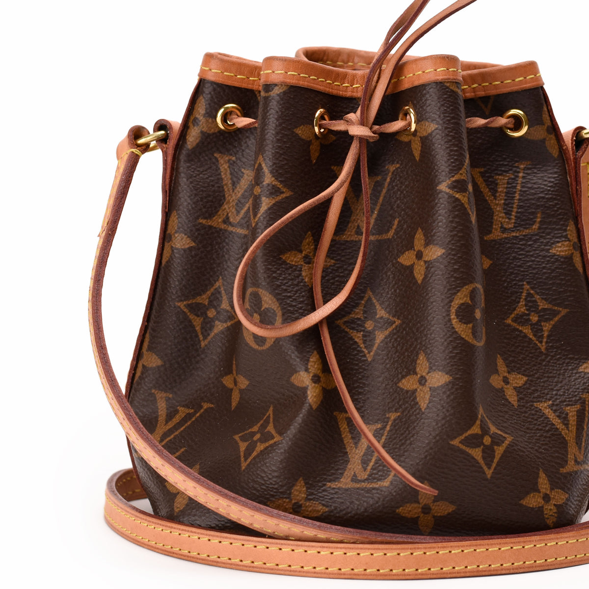 Louis Vuitton monogram canvas bucket bag in brown leather, curated Pre-loved Luxury by Myluxe in Helsinki.