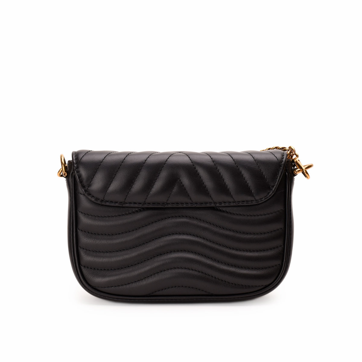 Black quilted leather crossbody bag with gold-tone chain strap. curated Pre-loved Luxury by Myluxe in Helsinki.
