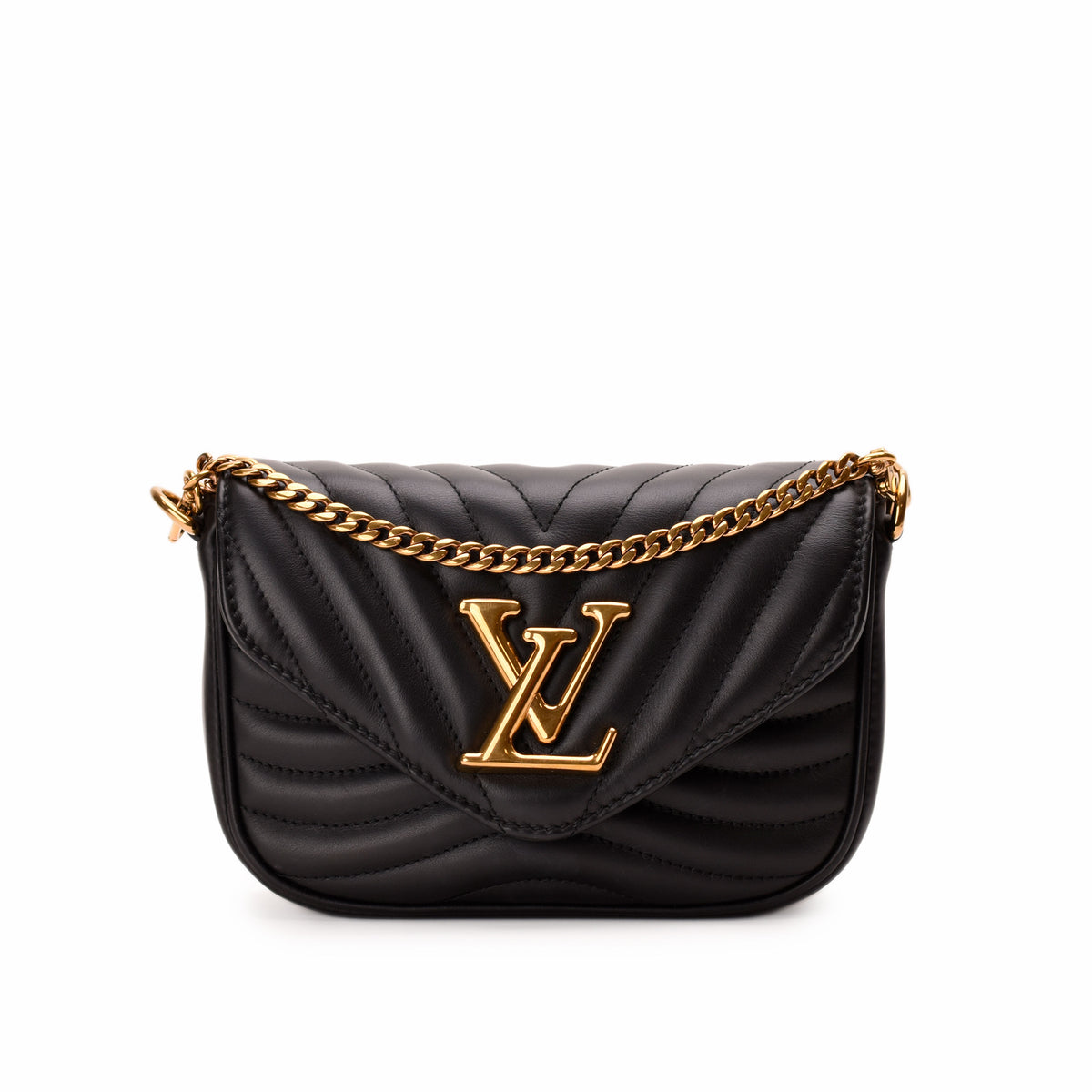 Black quilted leather Louis Vuitton handbag with gold-tone chain strap. curated Pre-loved Luxury by Myluxe in Helsinki.