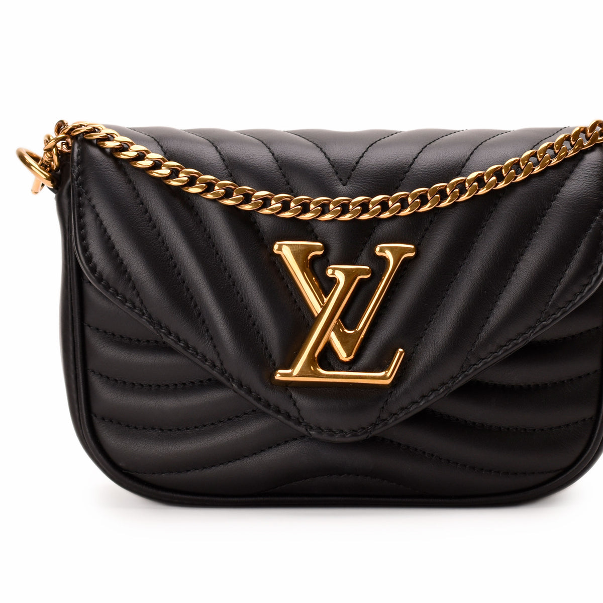 Black quilted leather Louis Vuitton handbag with gold-tone chain and LV logo. curated Pre-loved Luxury by Myluxe in Helsinki.