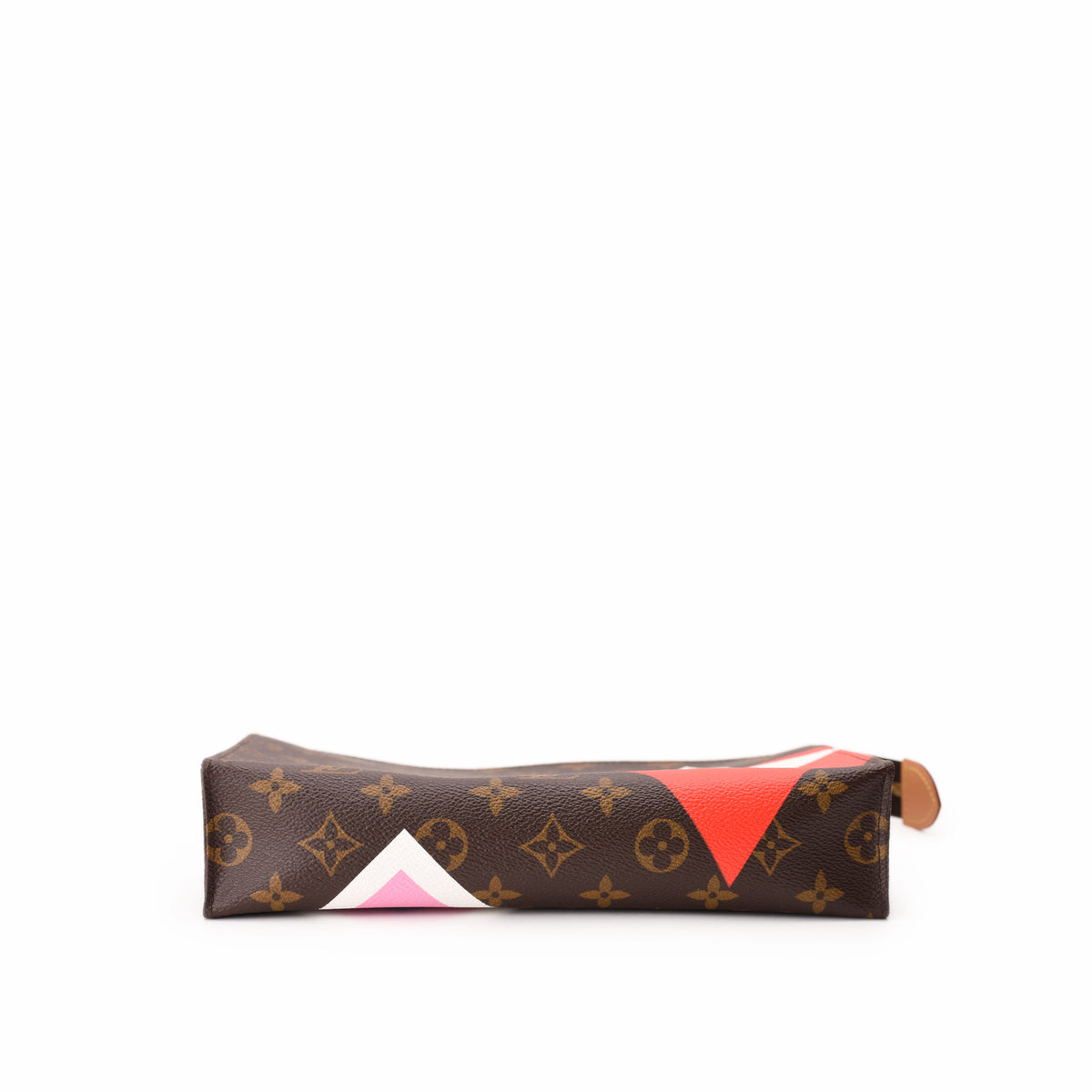Louis Vuitton monogram canvas clutch with pink and red geometric accents. curated Pre-loved Luxury by Myluxe in Helsinki.
