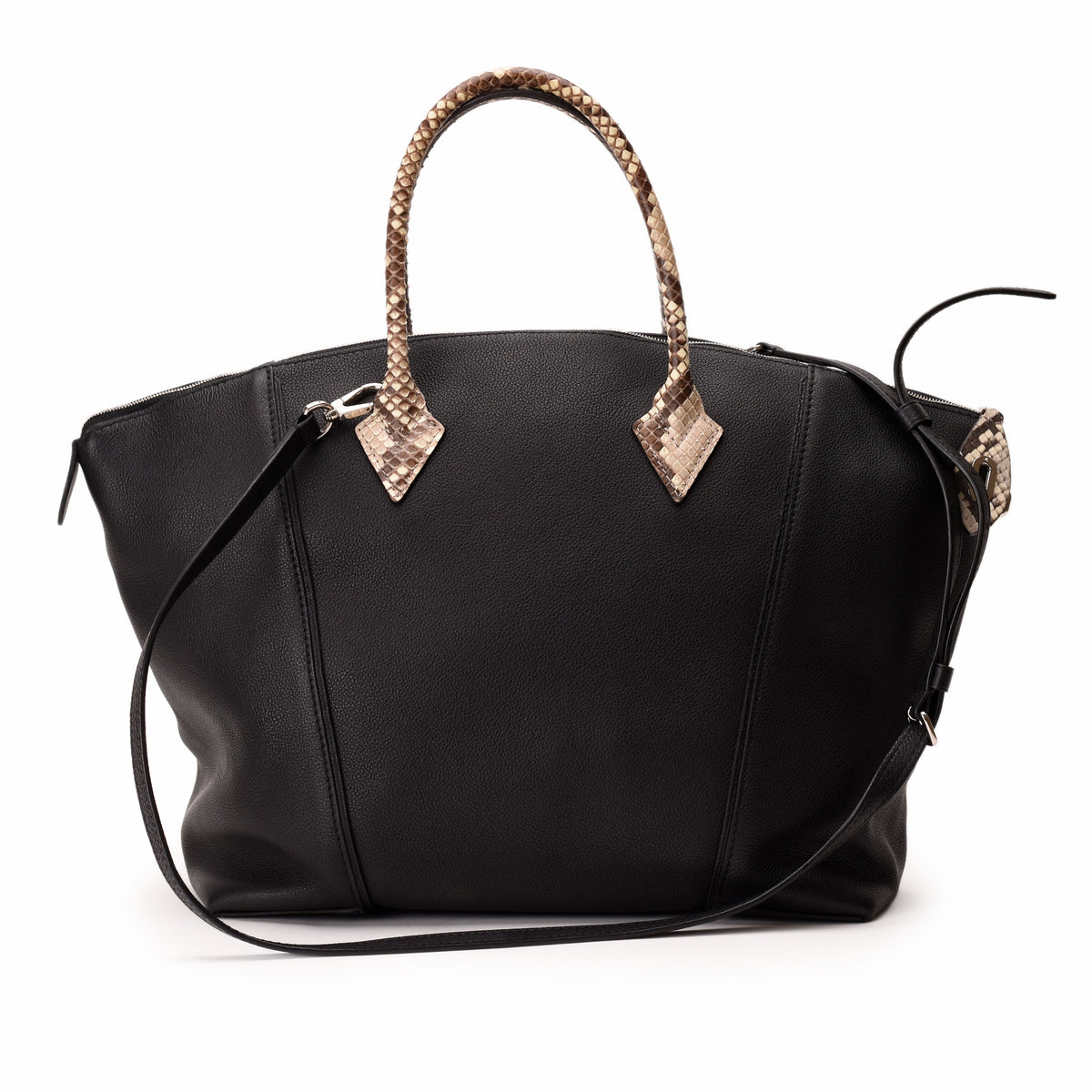Black pebbled leather handbag with snakeskin texture handles. curated Pre-loved Luxury by Myluxe in Helsinki.