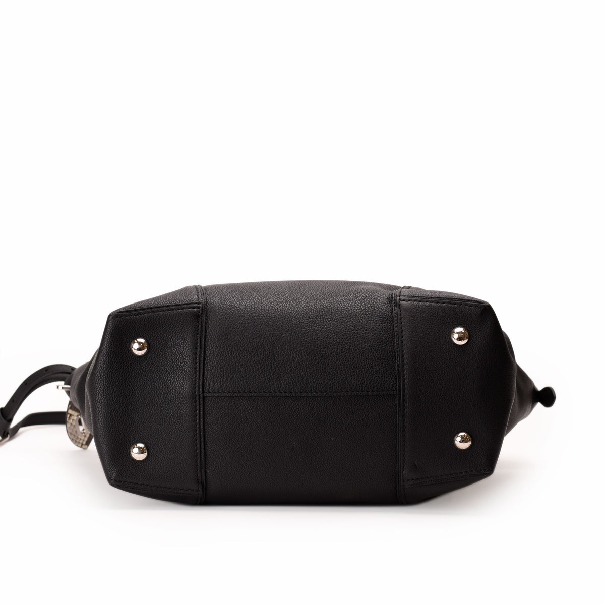 Black pebbled leather luxury handbag with silver-tone metal studs. curated Pre-loved Luxury by Myluxe in Helsinki.