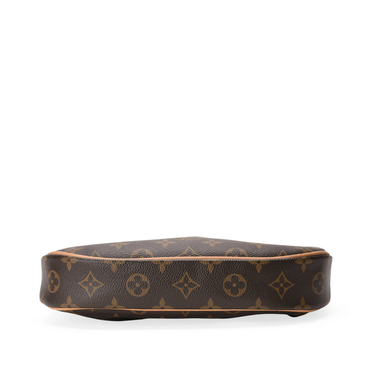 Side view of a brown Louis Vuitton Odeon PM Monogram canvas bag, curated Pre-loved Luxury by Myluxe in Helsinki.
