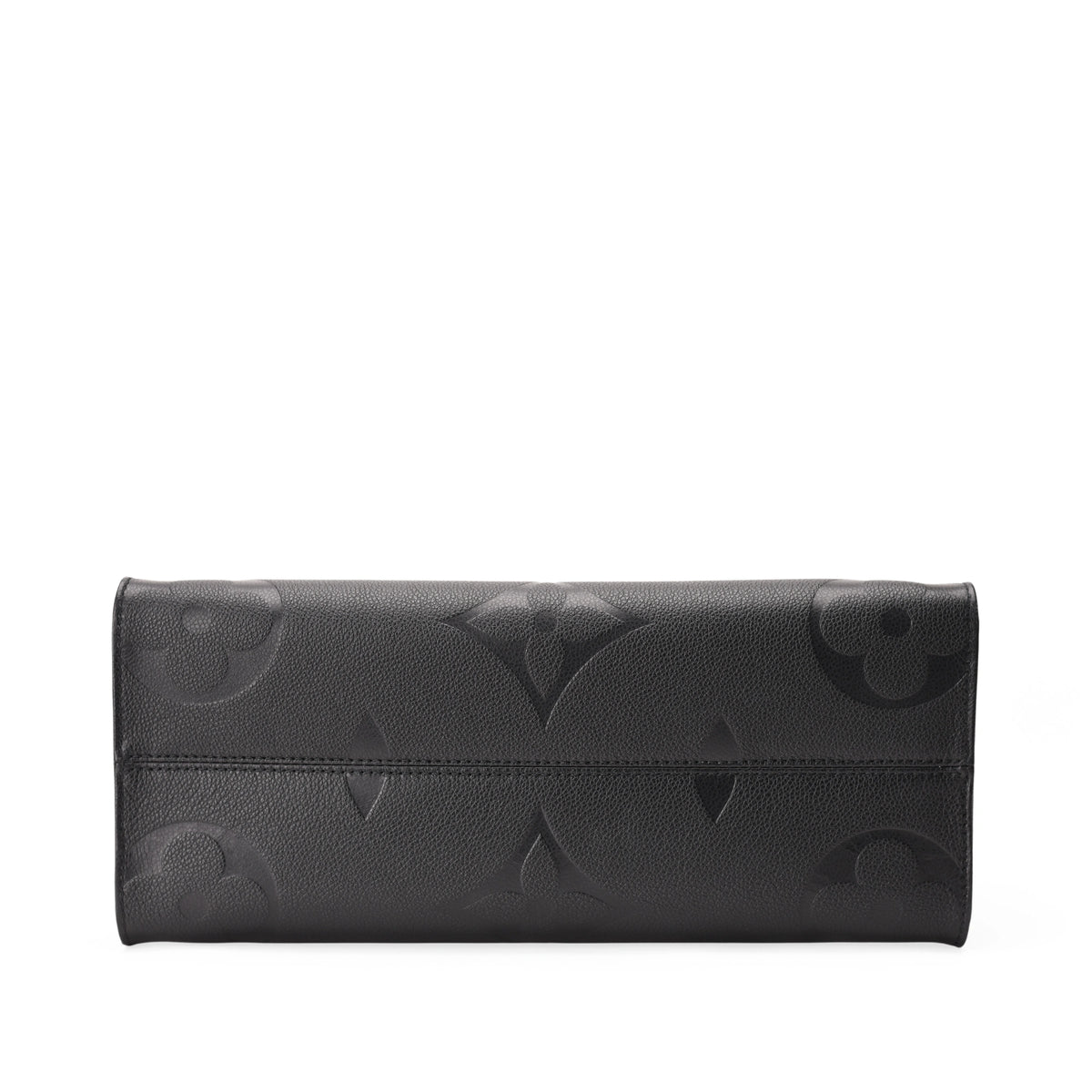 Bottom view of a black embossed leather Louis Vuitton Onthego MM, curated Pre-loved Luxury by Myluxe in Helsinki.