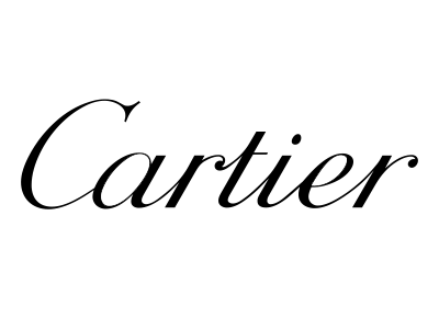 Cartier luxury brand logo in elegant black script on a white background.