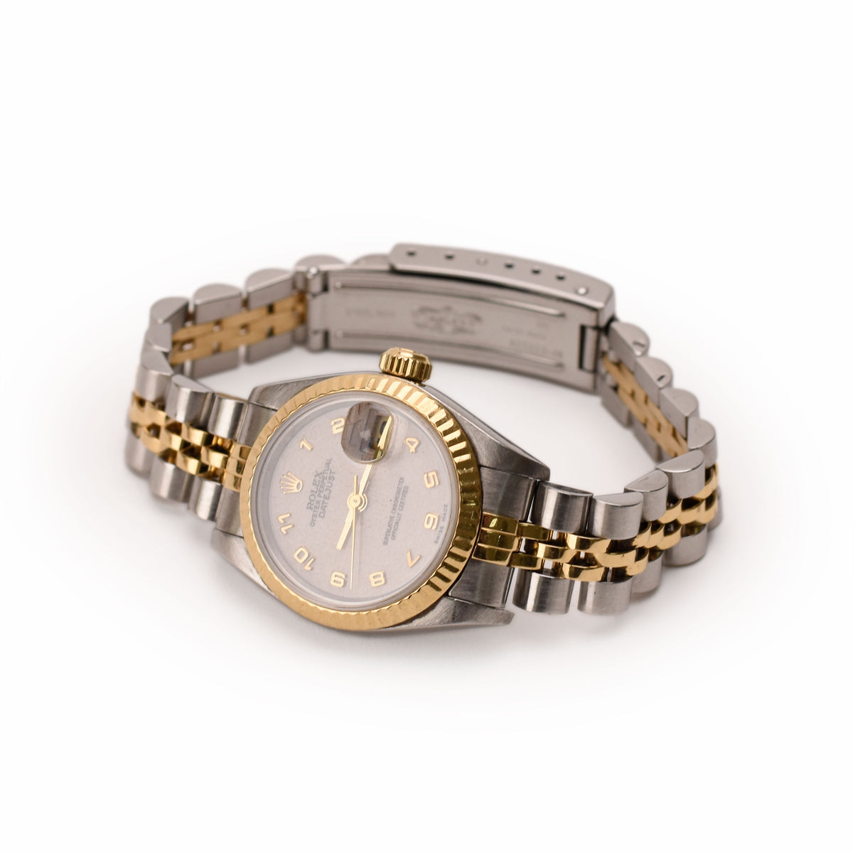 Rolex Oysterquartz watch with silver steel and gold two-tone bracelet, curated Pre-loved Luxury by Myluxe in Helsinki.