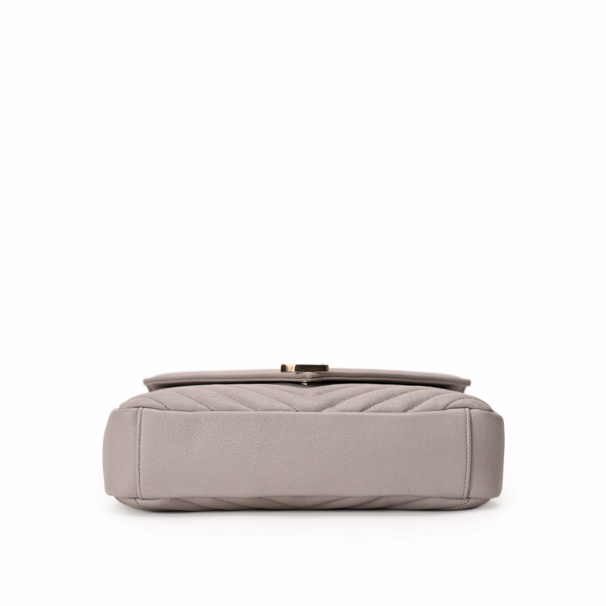 Taupe quilted leather Chanel handbag, front view. curated Pre-loved Luxury by Myluxe in Helsinki.
