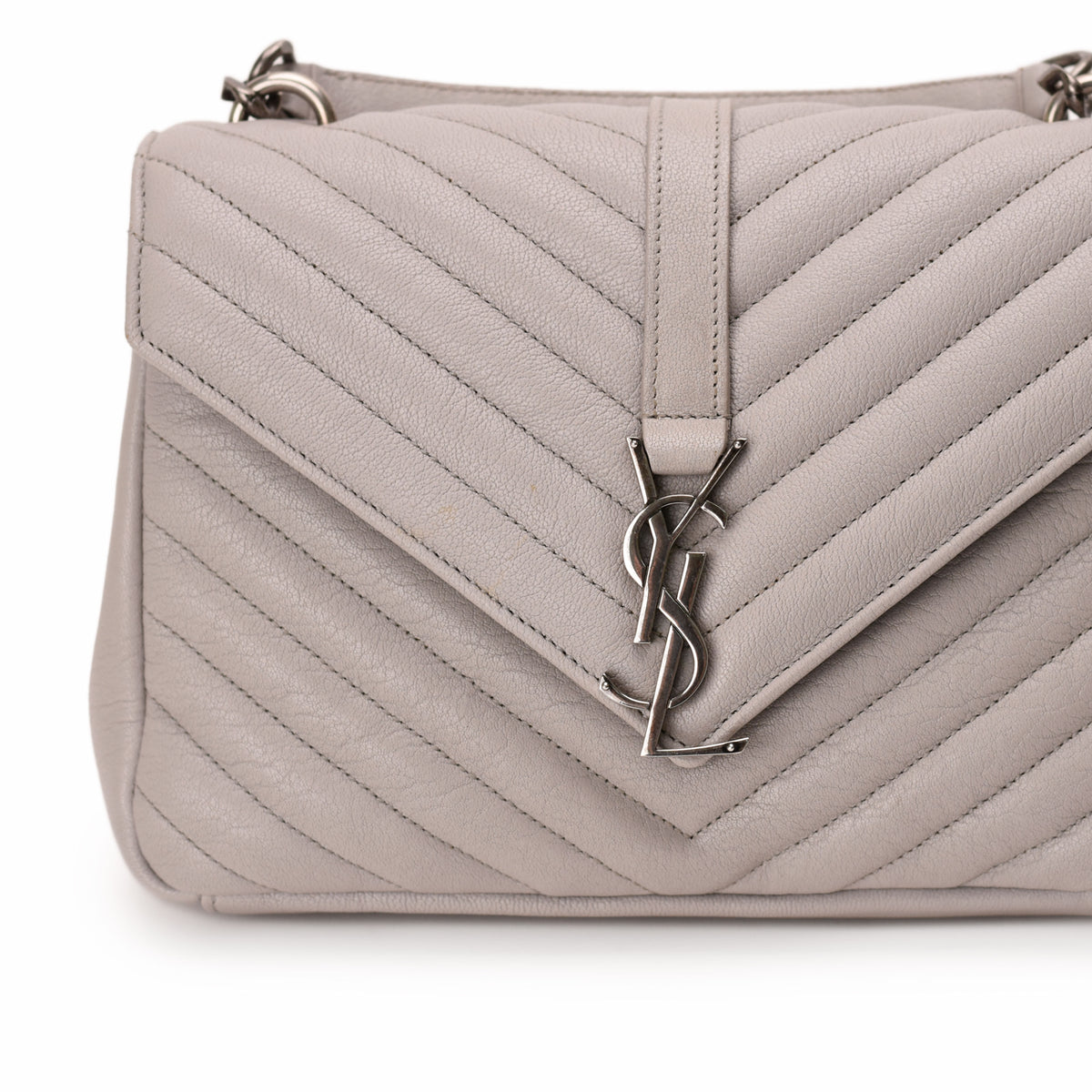 Taupe quilted leather Saint Laurent YSL shoulder bag, curated Pre-loved Luxury by Myluxe in Helsinki.