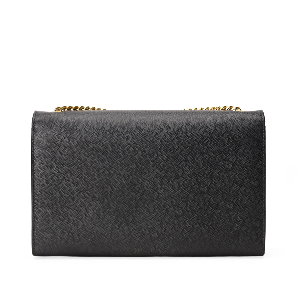 Back view of Saint Laurent Medium Kate Flap Bag in black grained leather with gold chain strap. curated Pre-loved Luxury by Myluxe in Helsinki.