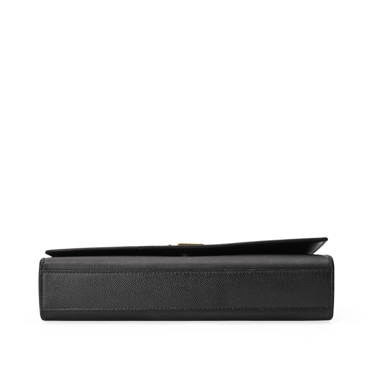 Side view of Saint Laurent black grained leather Kate flap bag, curated Pre-loved Luxury by Myluxe in Helsinki.