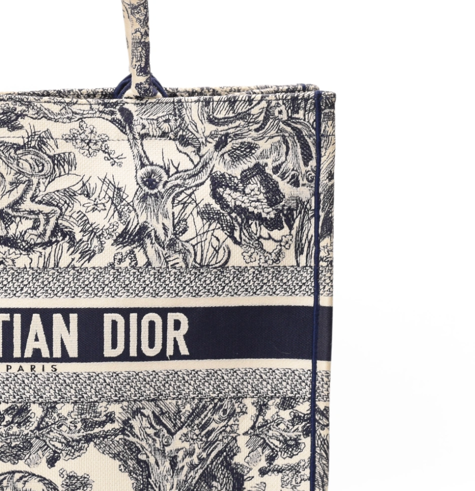 Dior Large Book Tote Ecru and Blue Toile De Jouy Embroidery
