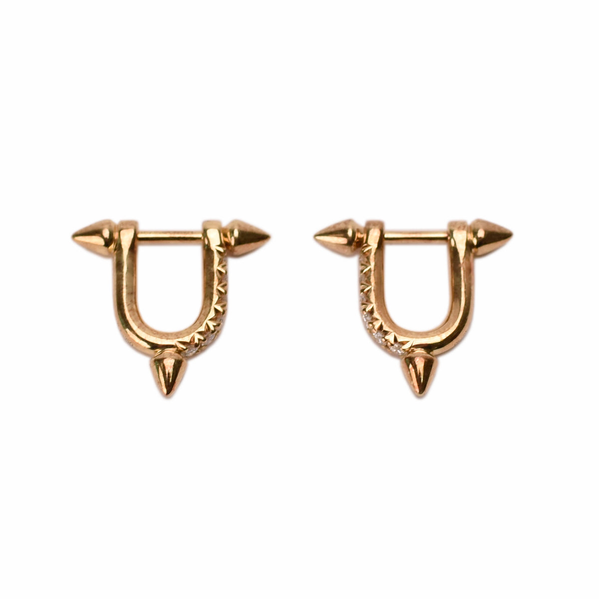 Gold-tone spiked hoop earrings with textured detailing, curated Pre-loved Luxury by Myluxe in Helsinki.