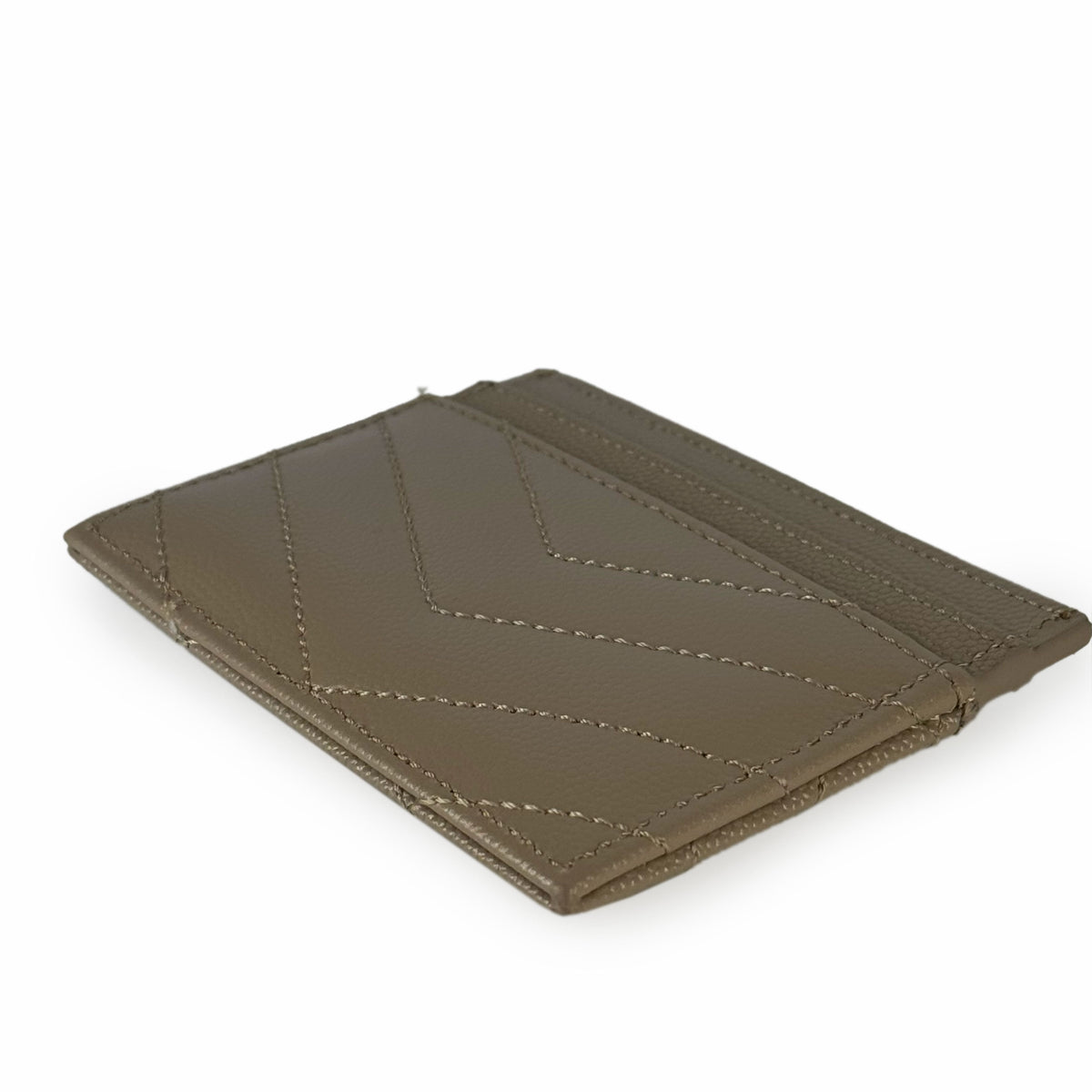 Brown leather card holder with chevron stitching, curated Pre-loved Luxury by Myluxe in Helsinki.