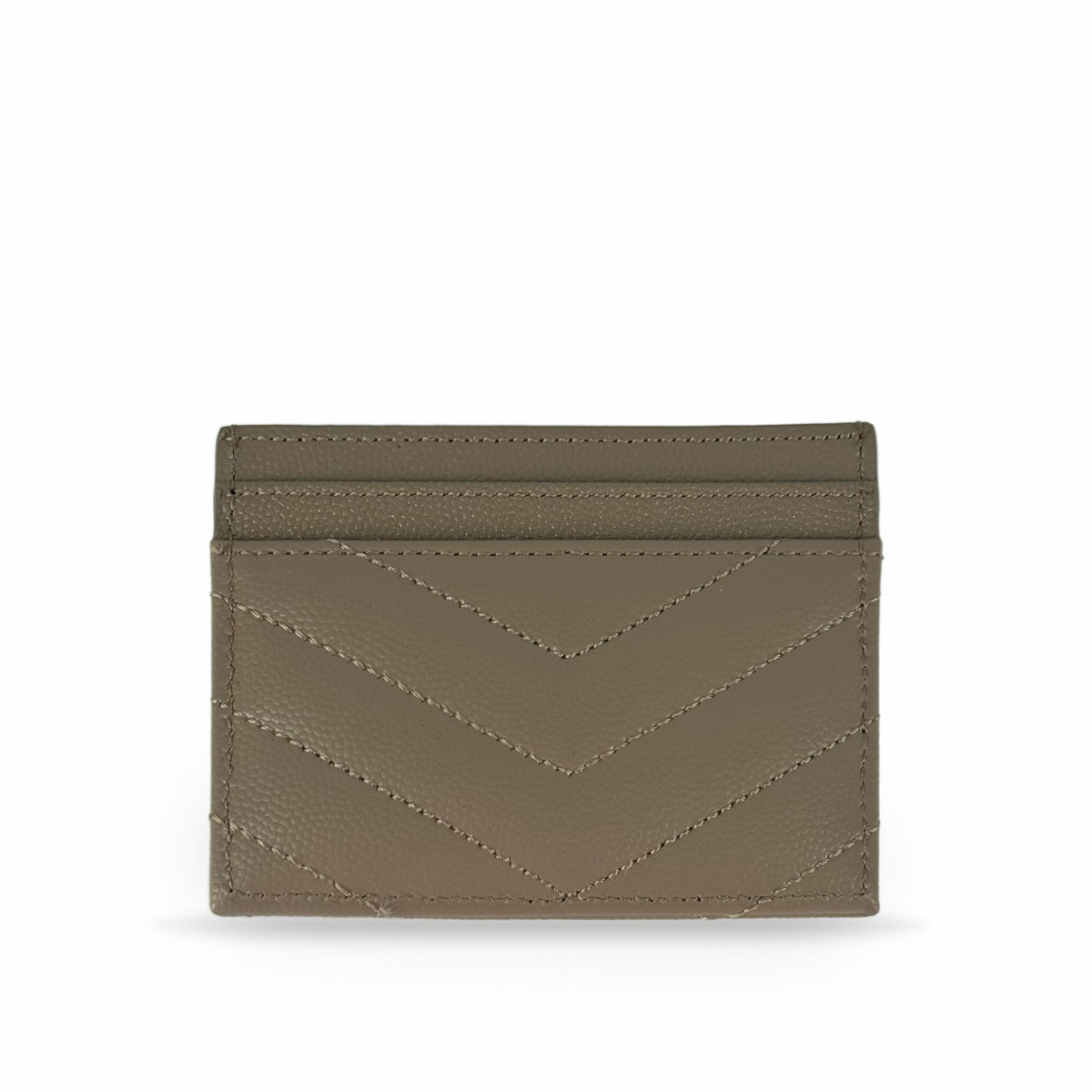Taupe leather card holder with chevron stitching, curated Pre-loved Luxury by Myluxe in Helsinki.