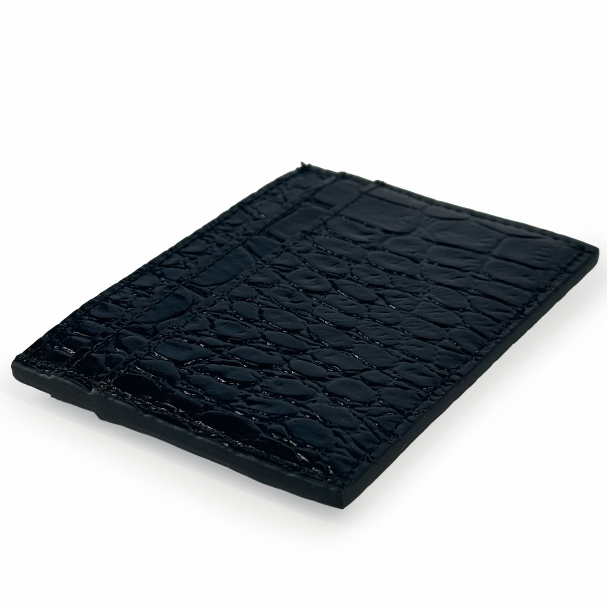 Black crocodile embossed leather card holder, curated Pre-loved Luxury by Myluxe in Helsinki.