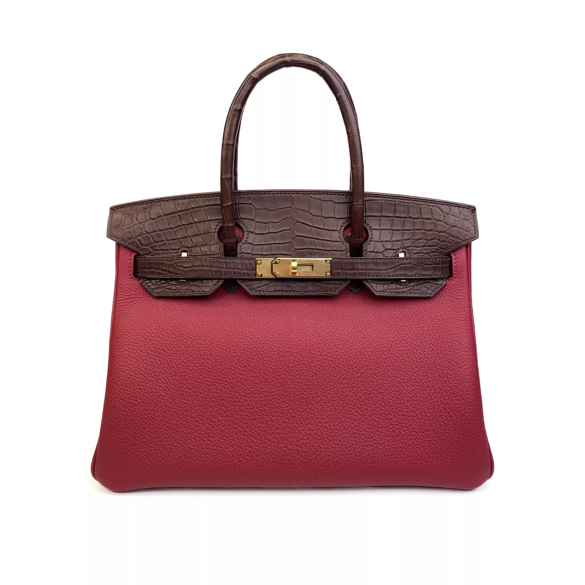 Hermès Birkin 30 Touch Rouge Sellier Matte Alligator and Rouge Grenat Togo Gold Hardware Front