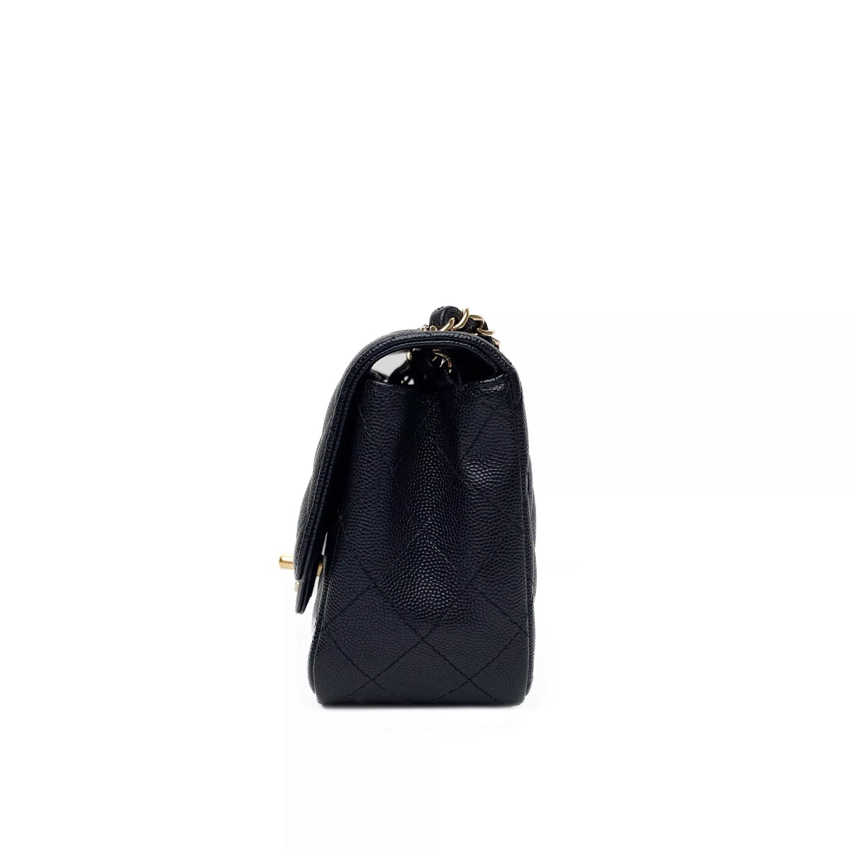 Chanel Quilted BlackCaviar Mini Square Single Flap Champagne Hardware 5