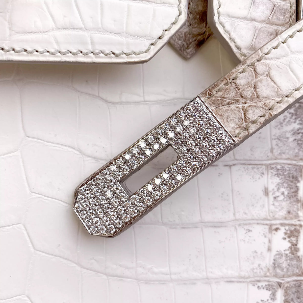 Hermès Birkin 30 Himalaya Niloticus Crocodile Diamond Palladium Hardware Detail2