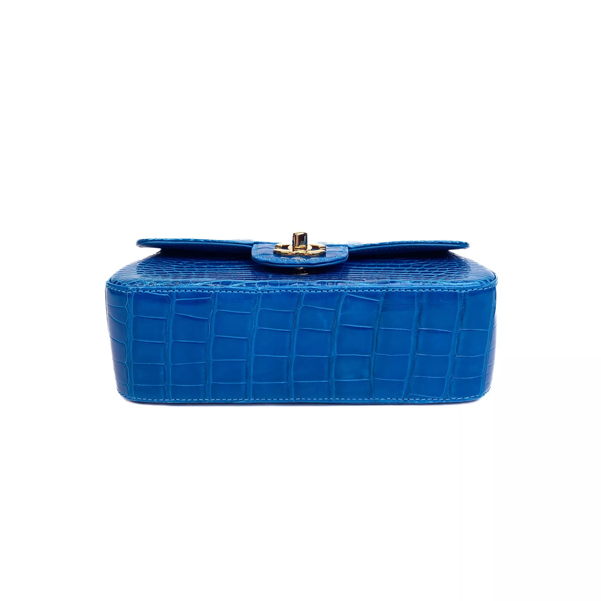 CHANEL Lagoon Blue Shiny Alligator Classic Mini Flap Bag with Gold Hardware Bottom