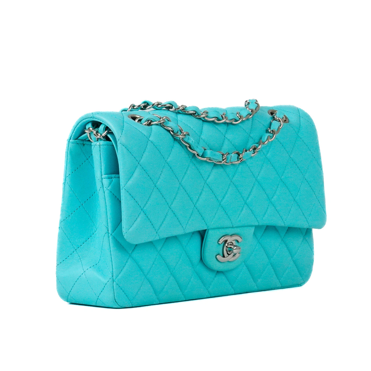 Chanel Timeless Classic in Turquoise Lambskin Leather SHW